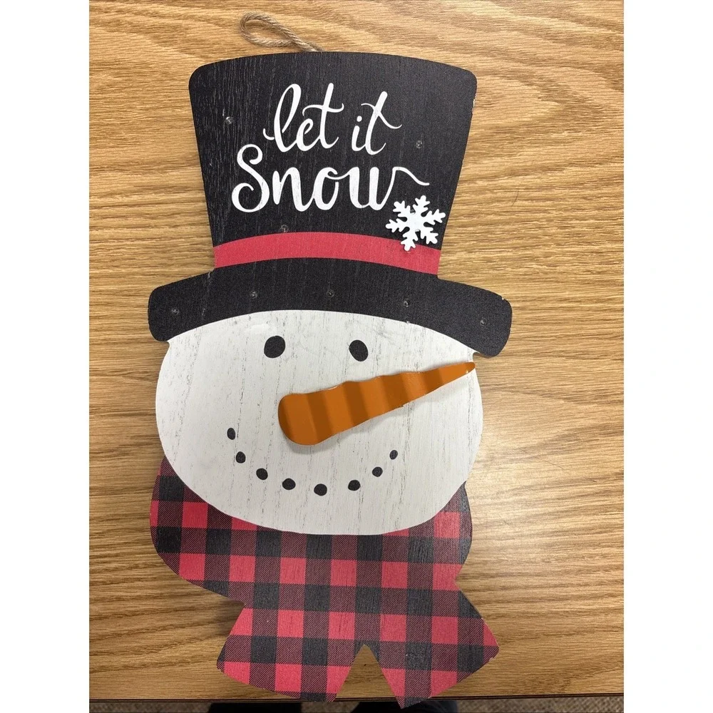 LET IT SNOW Snowman Rustic Hanging Wall Sign Christmas Light-Up 14